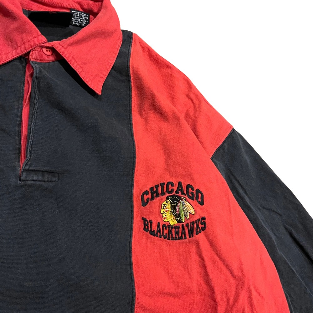 Vintage 90s Chicago Blackhawks Rugby Shirt Sz Large Striped Red Black NHL Active - Picture 4 of 4